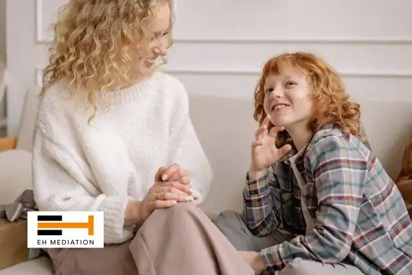 Happy mother and child after sorting child arrangements mediation Sherborne